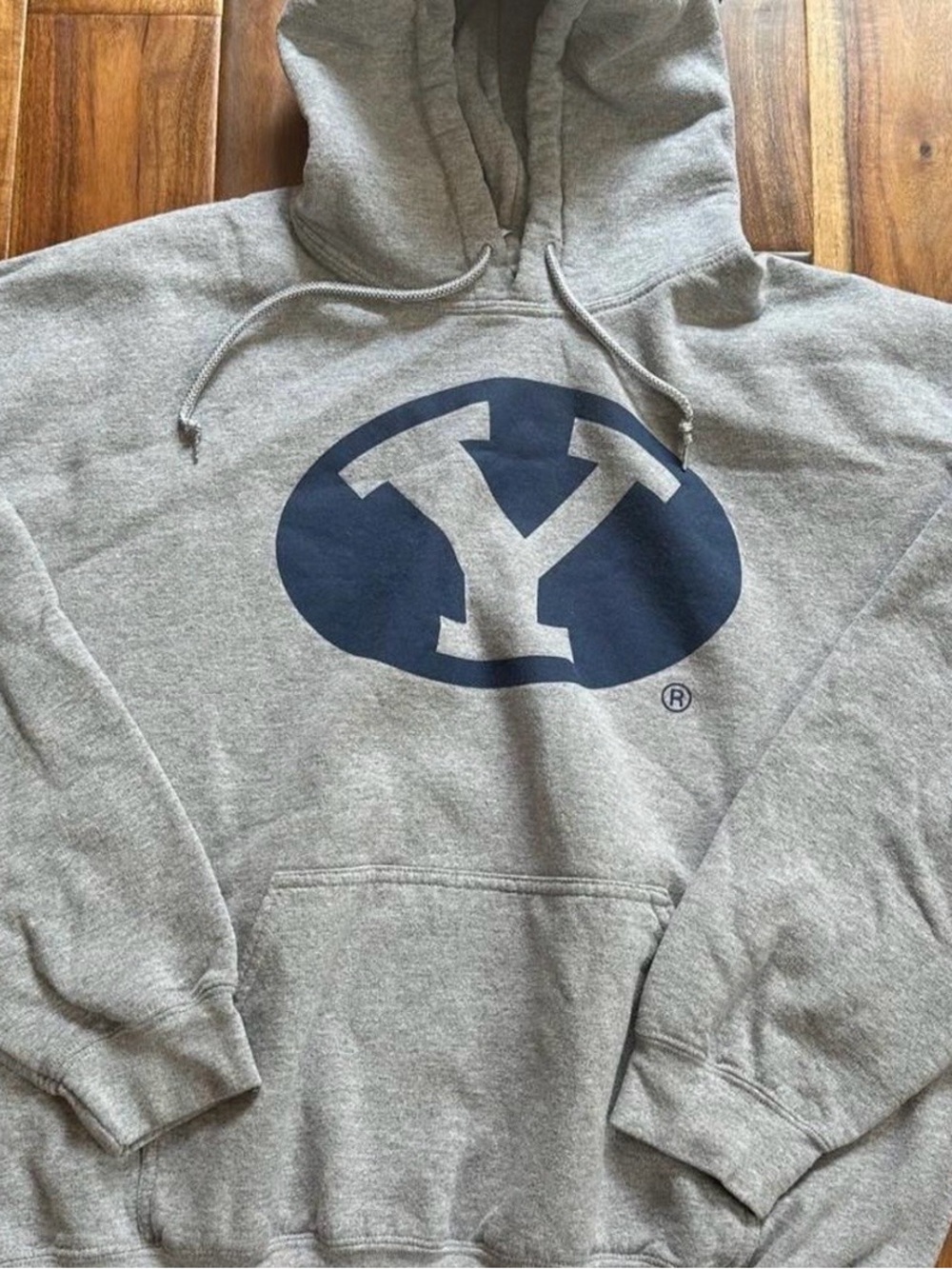 Gray Pullover Hoodie with Navy 'Y' Graphic
